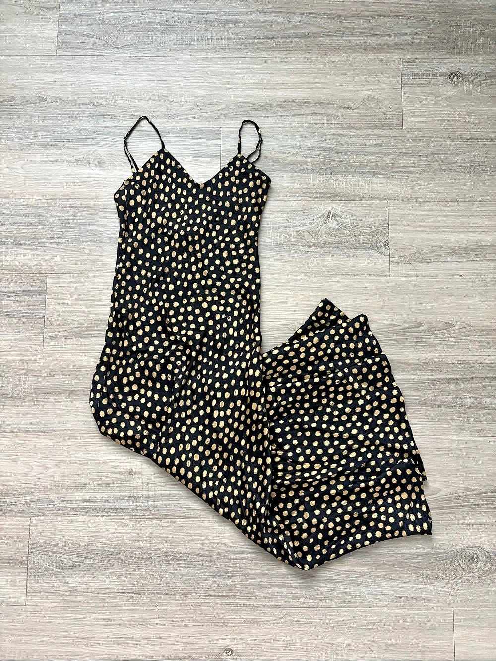RESA Polka Dot Satin Maxi Dress in Black & Gold